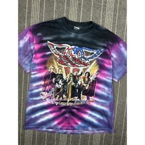 Aerosmith x Kiss Shirt Mens XL Blue Tie Dye Concert Rock Tour 2003‎ Vtg Y2K Band